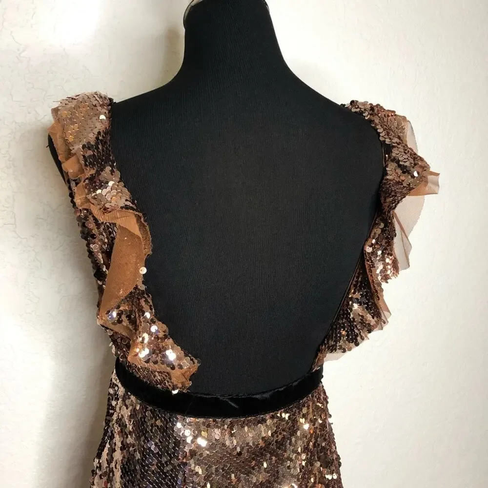 Free People copper bronze sequin open back dress size 4